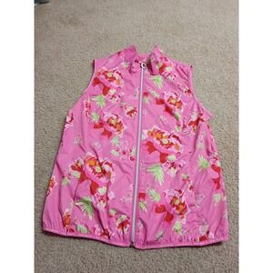 Daily Sports Women's Medium Pink Floral Wind Vest Full Zip